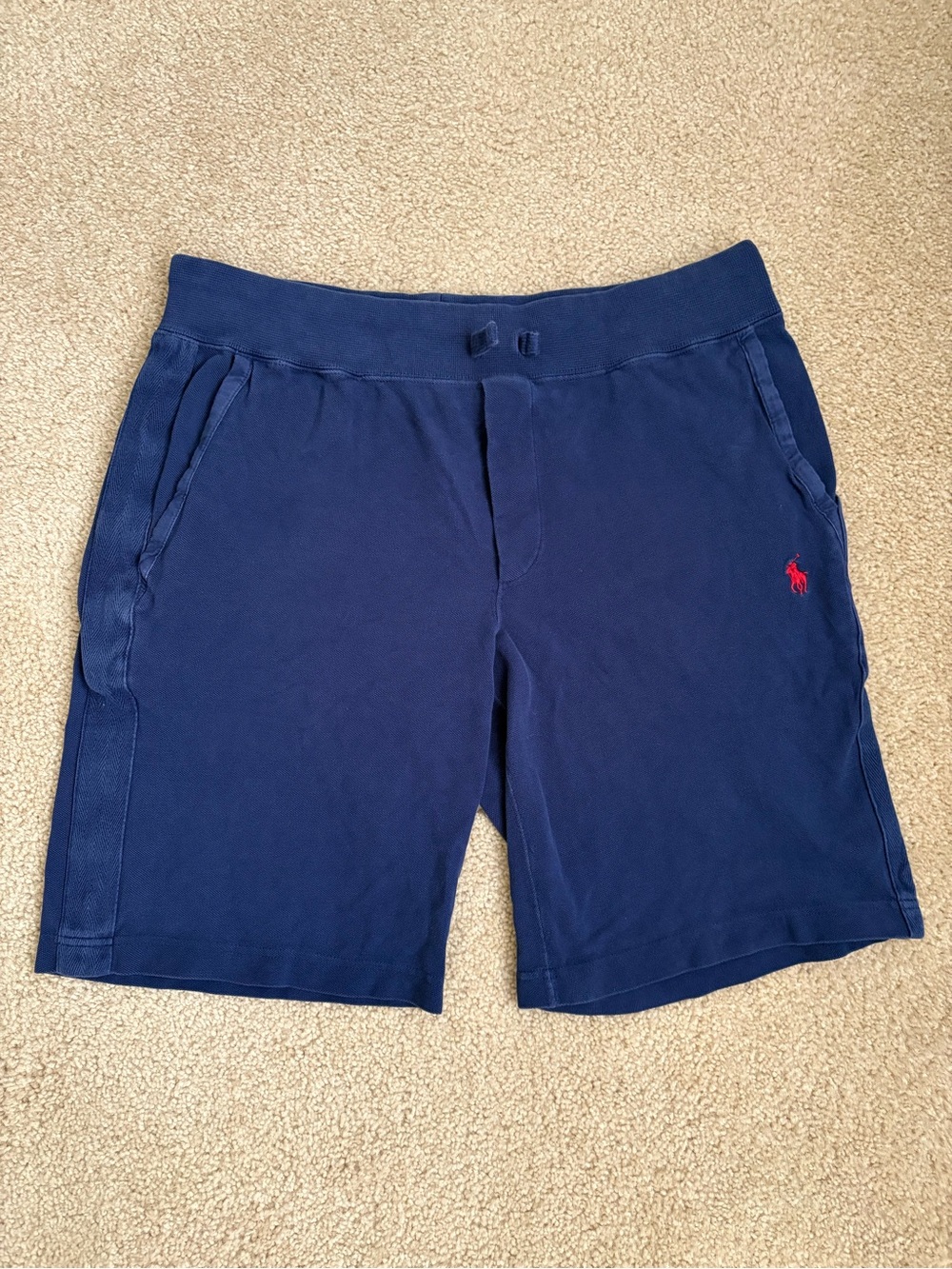 Polo Ralph Lauren Navy Athletic Knit Drawstring Shorts with Red Pony